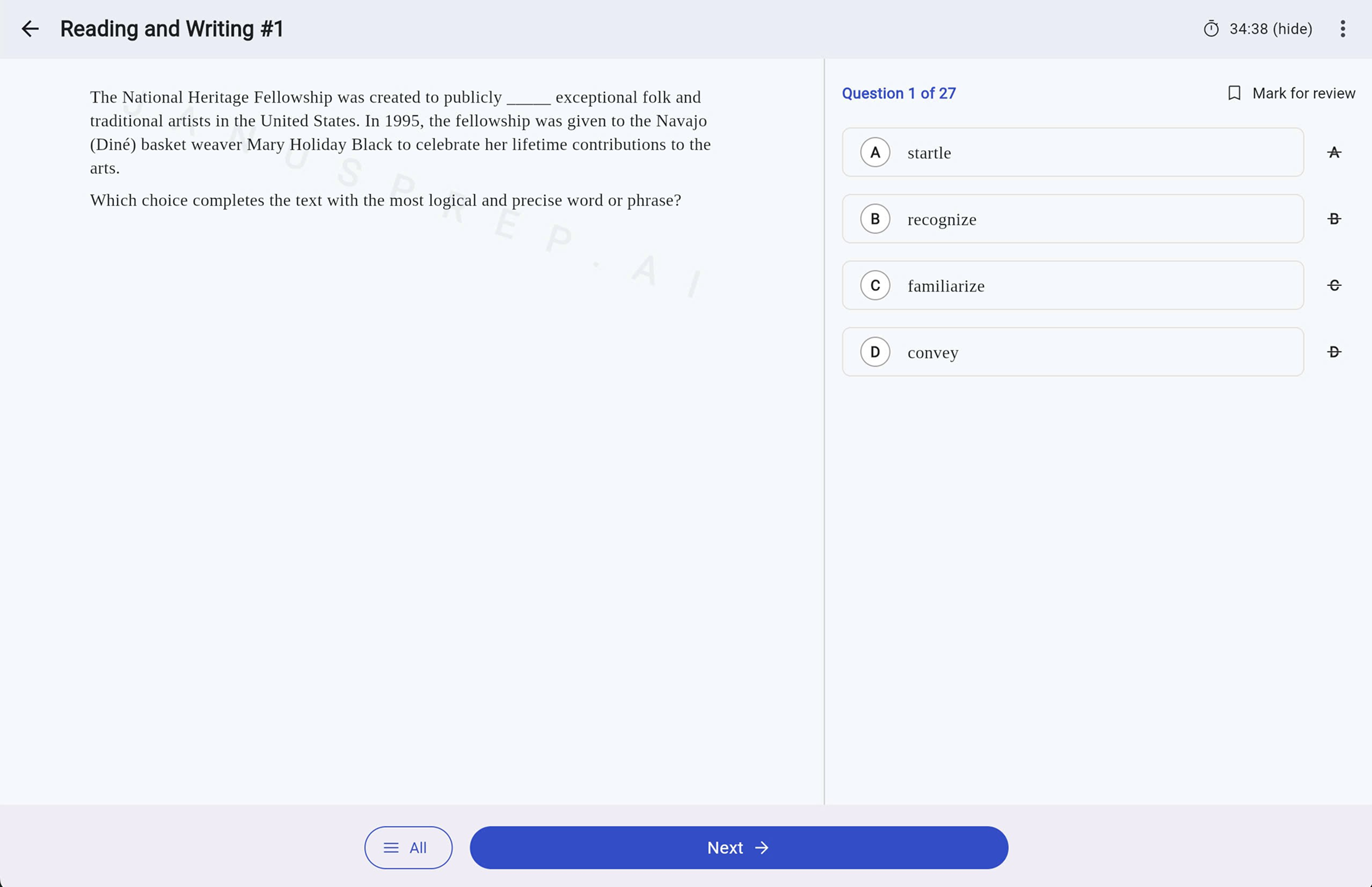 Simulate real SAT exam